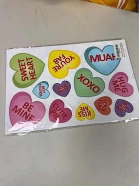 Valentine’s Window Clings - Conversation Heart Sticker Sheets - Multicolor